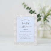 Baby shower jongen lichtblauwe glitter uitnodiging briefkaart (Staand voorkant)