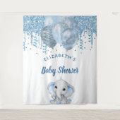 Baby Shower jongen lichtblauwe glitters olifant zi Wandkleed (Voorkant)