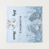 Baby Shower jongen lichtblauwe glitterslang olifan Wandkleed (Voorkant (horizontaal))