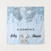 Baby Shower jongen lichtblauwe glitterslang olifan Wandkleed (Voorkant)