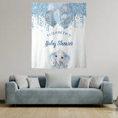 Baby Shower jongen lichtblauwe glitterslurf zilver Wandkleed