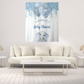 Baby Shower jongen lichtblauwe glitterslurf zilver Wandkleed