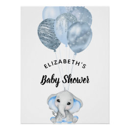 Baby shower jongen lichtblauwe olifantenballonnen perfect poster