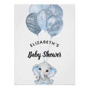 Baby shower jongen lichtblauwe olifantenballonnen perfect poster
