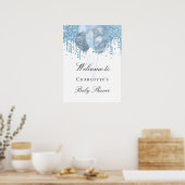 Baby shower jongen lichtblauwe witte glitterballon poster (Keuken)