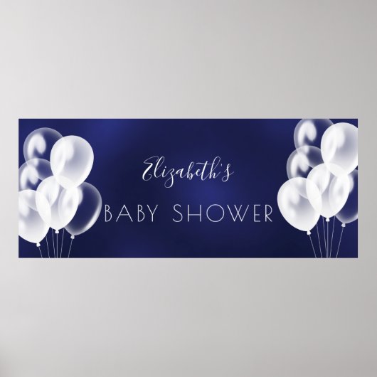 Baby shower jongen marineblauw witte ballonnen naa poster (Voorkant)