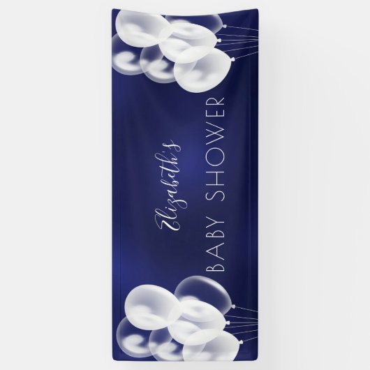 Baby shower jongen marineblauw witte ballonnen naa spandoek (Verticaal)