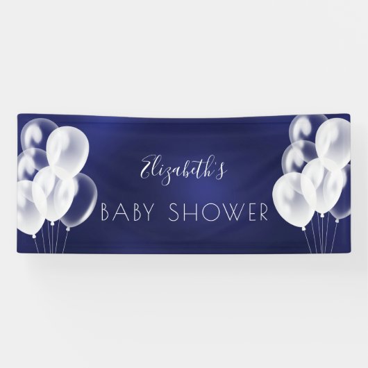 Baby shower jongen marineblauw witte ballonnen naa spandoek (Horizontaal)