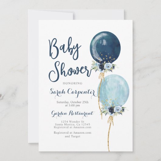 Baby Shower jongen marineblauwe ballonnen Kaart (Voorkant)