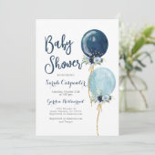 Baby Shower jongen marineblauwe ballonnen Kaart (Staand voorkant)