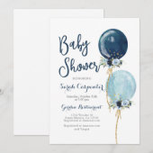 Baby Shower jongen marineblauwe ballonnen Kaart (Voorkant / Achterkant)