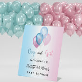 Baby shower jongen meisje blauw roze welkom reclamebord met voetstuk