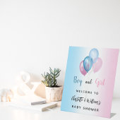 Baby shower jongen meisje blauw roze welkom reclamebord met voetstuk