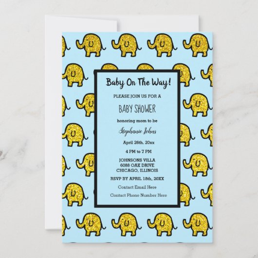 Baby shower Jongen Meisje Olifant Dier Goud Glitte Kaart (Voorkant)