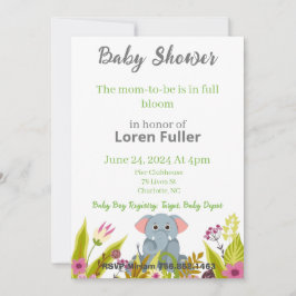 Baby shower Jongen Meisje Olifant Grijs Bloemen Kaart