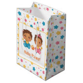 Baby shower Jongen Meisje Twins Sterren Donker Medium Cadeauzakje (Voorkant Gekanteld)