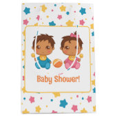 Baby shower Jongen Meisje Twins Sterren Donker Medium Cadeauzakje (Voorkant)