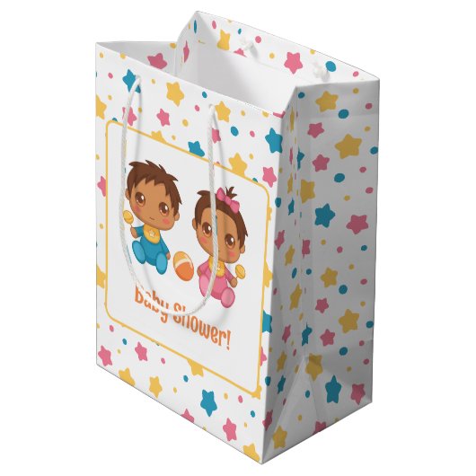 Baby shower Jongen Meisje Twins Sterren Donker Medium Cadeauzakje (Achterkant Gekanteld)
