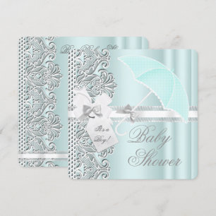 Baby Shower Jongen Mint Blauwgrijs Wit Kant Kaart