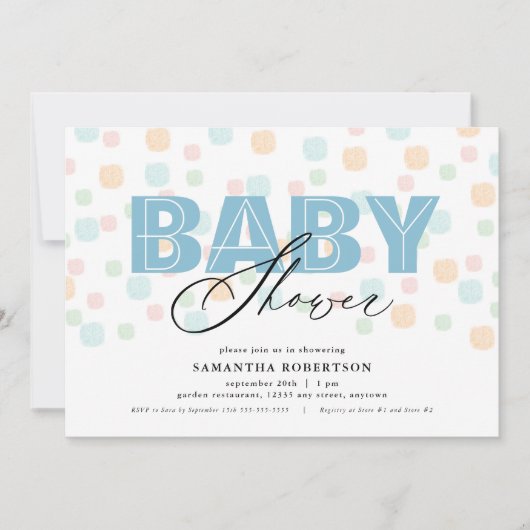 Baby Shower Jongen Modern Pastel Stippen  (Voorkant)