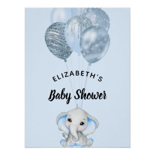 Baby shower jongen olifant blauwe ballonnen perfect poster