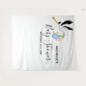 Baby shower jongen ooievaar witte foto achtergrond wandkleed (Voorkant (horizontaal))