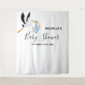 Baby shower jongen ooievaar witte foto achtergrond wandkleed (Voorkant)