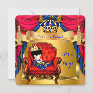 Baby Shower Jongen Prins Koninklijk Blauw Rood Gou Kaart