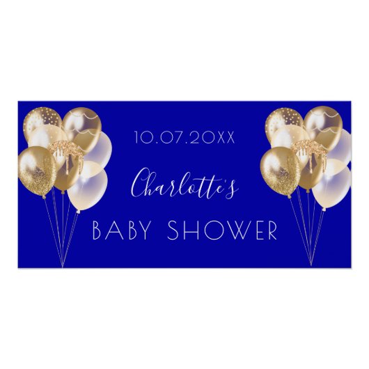 Baby shower jongen royal blue gold ballonnen perfect poster (Voorkant)