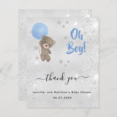Baby shower jongen teddy beer Silver bedankt (Voorkant / Achterkant)