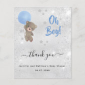 Baby shower jongen teddy beer Silver bedankt (Voorkant)