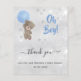 Baby shower jongen teddy beer Silver bedankt