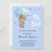 Baby shower jongen teddy blauwe sterren kaart (Voorkant)