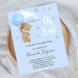 Baby shower jongen teddy draagt begrotingsuitnodig flyer