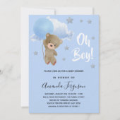 Baby shower jongen teddy draagt blauwe sterren lux kaart (Voorkant)