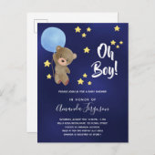 Baby shower jongen teddy draagt marineblauwe sterr uitnodiging briefkaart (Voorkant / Achterkant)