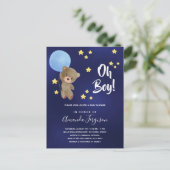 Baby shower jongen teddy draagt marineblauwe sterr uitnodiging briefkaart (Staand voorkant)