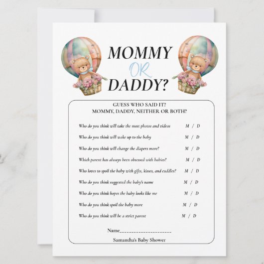 Baby Shower Jongen Teddy Mama Papa Ballon Blauw Kaart (Voorkant)