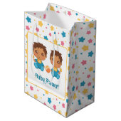 Baby shower Jongen Twins Sterren Donker Medium Cadeauzakje (Voorkant Gekanteld)