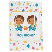 Baby shower Jongen Twins Sterren Donker Medium Cadeauzakje (Voorkant)