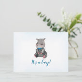 Baby shower jongen | Uitnodiging | Hippo (Staand voorkant)