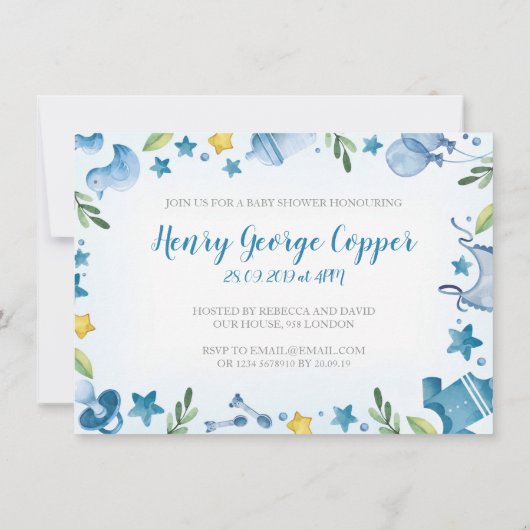 Baby shower jongen | Uitnodiging | Hippo (Achterkant)