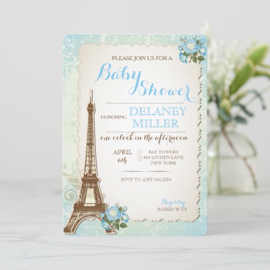  Baby shower Jongen Uitnodigingen in Parijs (Staand voorkant)