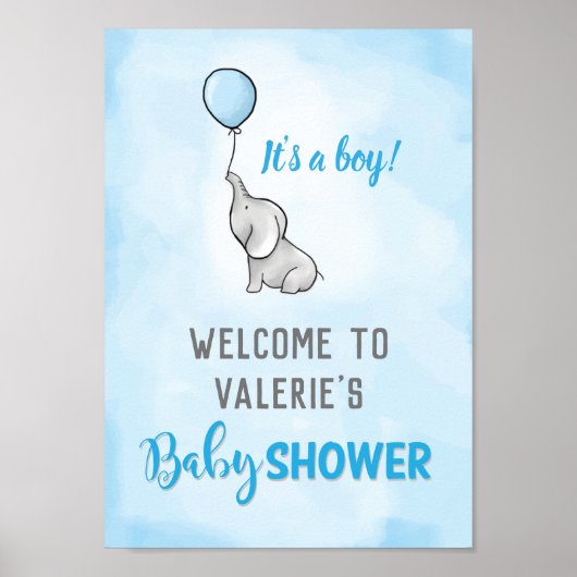 Baby shower jongen van de acute olifant poster (Voorkant)