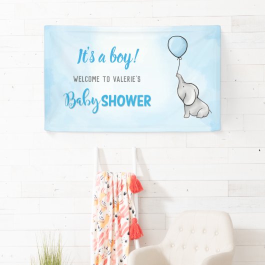 Baby shower jongen van de acute olifant spandoek (Insitu)