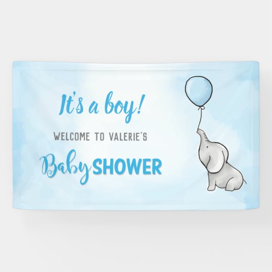 Baby shower jongen van de acute olifant spandoek (Horizontaal)