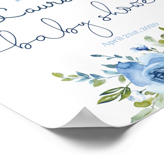Baby shower jongen welkomstbord, florblauw poster (Hoek)
