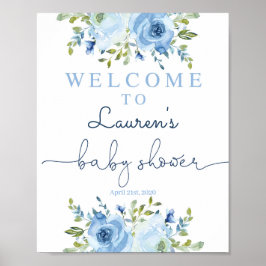 Baby shower jongen welkomstbord, florblauw poster