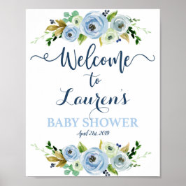 Baby shower jongen welkomstbord, florblauw poster