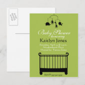 Baby shower - Jongen, wieg met mobiel Uitnodiging Briefkaart (Voorkant / Achterkant)